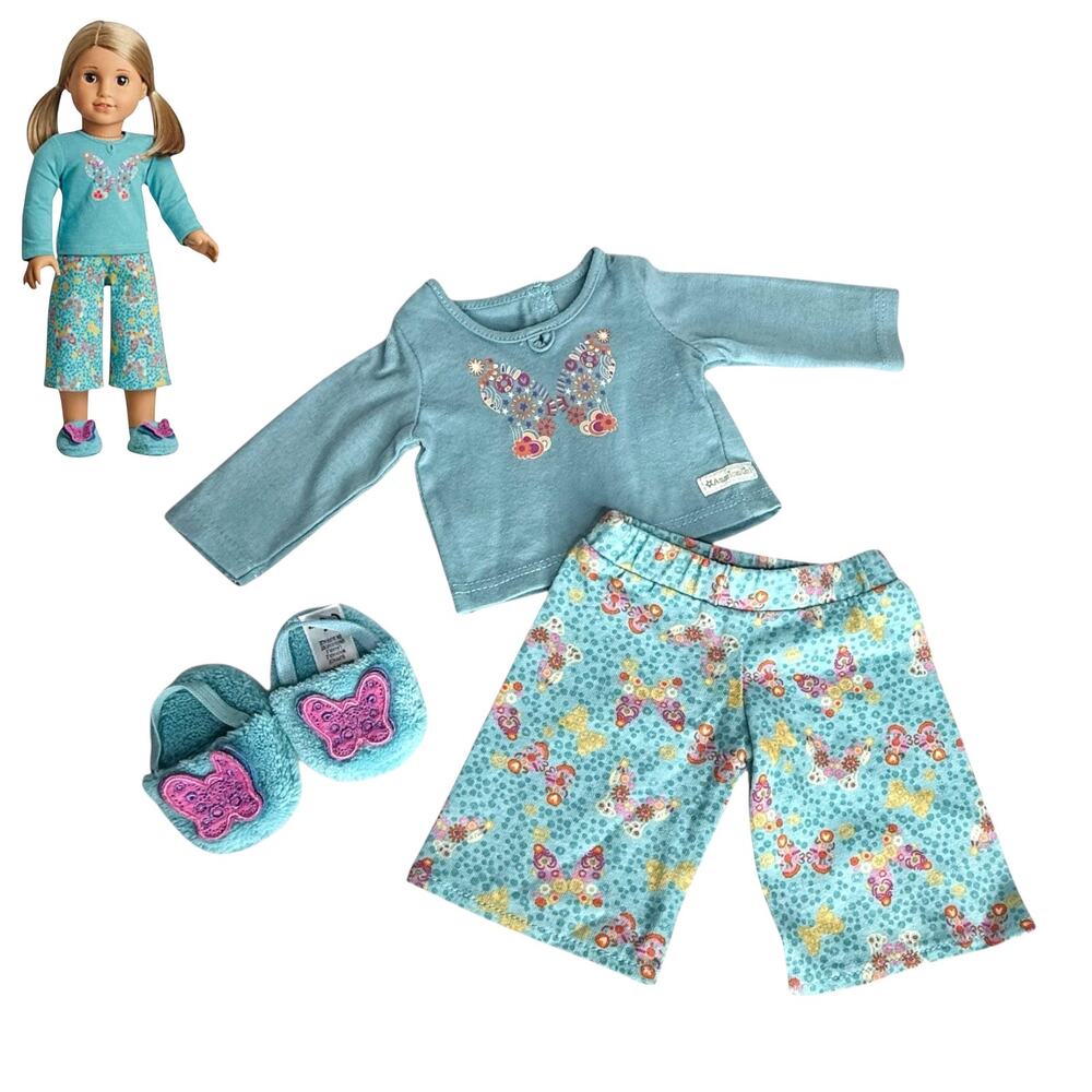 VTG American Girl BUTTERFLY GARDEN PJS Pajama Top Pants & Slippers Outfit Box